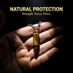 Real TigersEye Bullet + 24" Chain - Rugged Men's Necklace - Courage + Protection